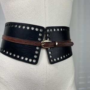 Womens Leather Black Brown Wide Corset Waist Belt Snap Buckle Closure western S